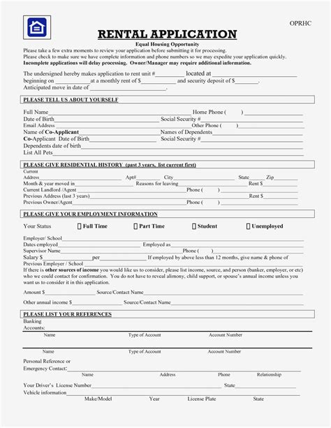 Free Printable Rental Application